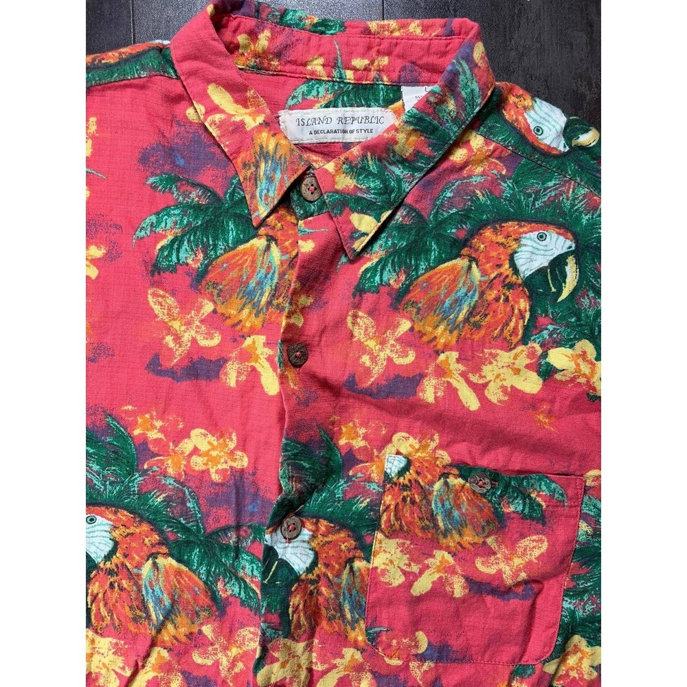 Island Republic Shirt Mens Large Red Parrot Tropical Cotton Rayon Button Down - Picture 3 of 6